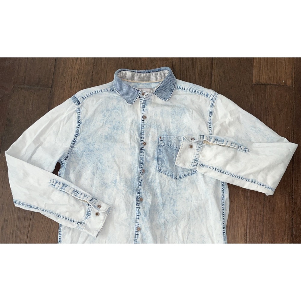 32 Bar Blues Denim Shirt Light Wash Button‎ Up Long Sleeve Mens XXL